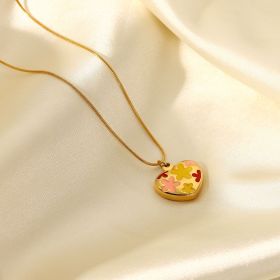 Fashion Ins Color Drop Oil Flower Heart Pendant Necklace 18k Gold Plated Stainless Steel Necklace Jewelry For Women