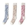 3 Pairs Leopard Print Coral Fleece Socks Women's Calf Socks Furry Winter Sleep Stockings,Blue Beige,Red