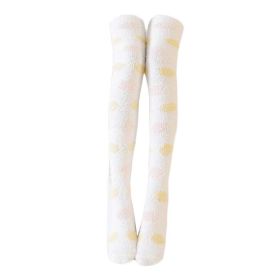1 Pair Yellow Polka Dot Stockings Coral Fleece Warm Thigh High Socks Womens Winter Cozy Socks