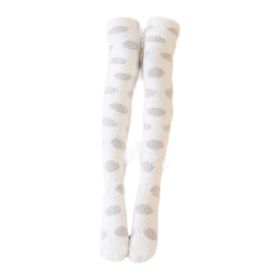 1 Pair Khaki Polka Dot Stockings Coral Fleece Warm Thigh High Socks Womens Winter Cozy Socks