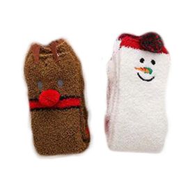 2 Pairs Cute Christmas Coral Velvet Knee High Stockings Snowman Elk Thigh High Socks for Women