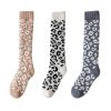 3 Pairs Leopard Print Coral Fleece Socks Women's Calf Socks Furry Winter Sleep Stockings,Khaki White Grey