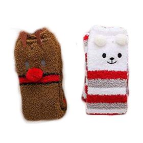 2 Pairs Cute Christmas Coral Velvet Knee High Stockings Sheep Elk Thigh High Socks for Women