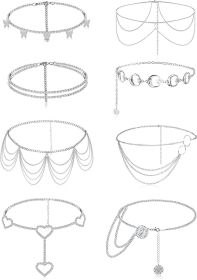8 Pcs Waist Chains for Women Adjustable Multi-Layer Gold Chain Belt Minimalist Beach Bikini Body Chain Sexy Belly Chain for Dress