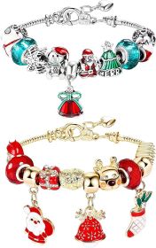 Christmas Bracelet for Women Santa Claus Jingle Bell Stocking Bow Dangle Bracelet Xmas Tree Snowflake Reindeer Red Green Beaded Charm Snake Chain Brac