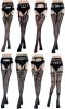 8 Pairs Black Tights Fishnet Stockings for Women Suspender Pantyhose Thigh-High Stockings Set