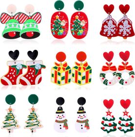 9 Pairs Christmas Earrings for Women Lightweight Acrylic Dangle Earrings Bell Tree Snowflake Santa Stockings Drop Holiday Earrings Christmas Gifts