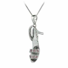 Sterling Silver Pink cz stiletto Sandal Pendant