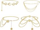 4Pcs Waist Chain for Women Multilayer Belly Metal Chains Moon Sun Coin Pendant for Beach Bikini Jeans Dress Sexy Body Chain Belts Adjustable