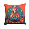 Monkey Christmas Throw Pillow Machine Washable, Indoor Outdoor Decorative Pillow for Couch, Bed or Patio, 14Hx14W