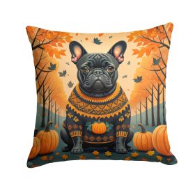 Black French Bulldog Fall Throw Pillow Machine Washable, Indoor Outdoor Decorative Pillow for Couch, Bed or Patio, 14Hx14W