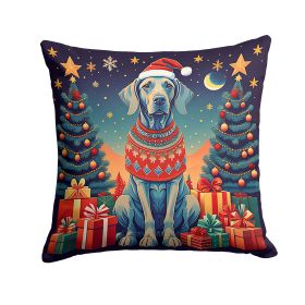 Weimaraner Christmas Throw Pillow Machine Washable, Indoor Outdoor Decorative Pillow for Couch, Bed or Patio, 14Hx14W