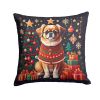 Tibetan Spaniel Christmas Throw Pillow Machine Washable, Indoor Outdoor Decorative Pillow for Couch, Bed or Patio, 14Hx14W