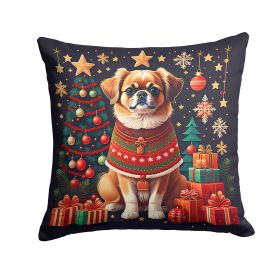 Tibetan Spaniel Christmas Throw Pillow Machine Washable, Indoor Outdoor Decorative Pillow for Couch, Bed or Patio, 14Hx14W