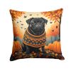 Black Pug Fall Throw Pillow Machine Washable, Indoor Outdoor Decorative Pillow for Couch, Bed or Patio, 14Hx14W