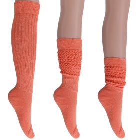 Heavy Slouch Socks for Women Cotton Knee High 3 Pairs Light Orange Shoe Size 5 to 10