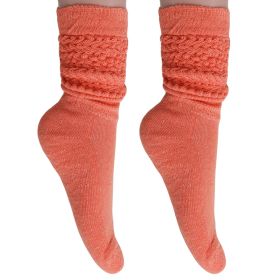Light Orange Heavy Slouch Socks for Women Cotton Knee High 2 Pairs Shoe Size 5 to 10