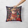 Tibetan Spaniel Christmas Throw Pillow Machine Washable, Indoor Outdoor Decorative Pillow for Couch, Bed or Patio, 14Hx14W