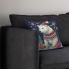 Polar Bear Christmas Throw Pillow Machine Washable, Indoor Outdoor Decorative Pillow for Couch, Bed or Patio, 14Hx14W
