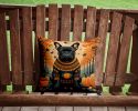 Black French Bulldog Fall Throw Pillow Machine Washable, Indoor Outdoor Decorative Pillow for Couch, Bed or Patio, 14Hx14W