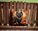 Keeshond Fall Throw Pillow Machine Washable, Indoor Outdoor Decorative Pillow for Couch, Bed or Patio, 14Hx14W