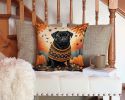 Black Pug Fall Throw Pillow Machine Washable, Indoor Outdoor Decorative Pillow for Couch, Bed or Patio, 14Hx14W