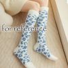 3 Pairs Leopard Print Coral Fleece Socks Women's Calf Socks Furry Winter Sleep Stockings,Blue Beige,Red