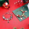 Christmas Bracelet for Women Santa Claus Jingle Bell Stocking Bow Dangle Bracelet Xmas Tree Snowflake Reindeer Red Green Beaded Charm Snake Chain Brac