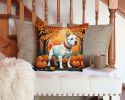 NEW White Pit Bull Terrier Fall Throw Pillow Machine Washable, Indoor Outdoor Decorative Pillow for Couch, Bed or Patio, 14Hx14W