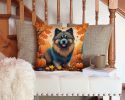 Keeshond Fall Throw Pillow Machine Washable, Indoor Outdoor Decorative Pillow for Couch, Bed or Patio, 14Hx14W