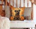 Border Terrier Fall Throw Pillow Machine Washable, Indoor Outdoor Decorative Pillow for Couch, Bed or Patio, 14Hx14W