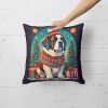 Saint Bernard Christmas Throw Pillow Machine Washable, Indoor Outdoor Decorative Pillow for Couch, Bed or Patio, 14Hx14W