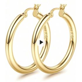 14K Stamped Real Gold Filled Shiny Polished Round Creole Hoop Earrings All Sizes