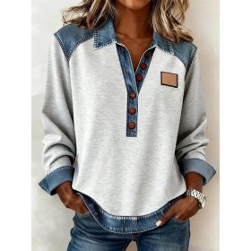 Denim Patchwork Collar Button-down Casual Long-sleeved Top (Option: 2style-M)