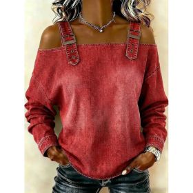 Women's Off-shoulder Strap Long-sleeve Top (Option: Red-L)