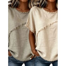 Women's Round-Neck Casual Loose Short-Sleeve Top (Option: Khaki Apricot-M)