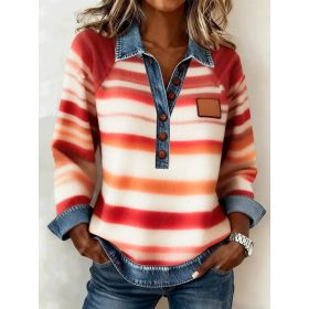Denim Patchwork Collar Button-down Casual Long-sleeved Top (Option: 4style-2XL)