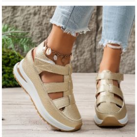 Summer Wedge Baotou Hollow Women's Breathable Shoes (Option: Gold-39)