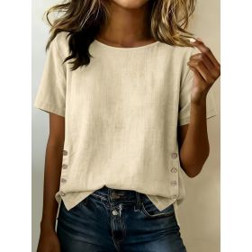 Casual Short Sleeve T-Shirt Solid Color Round Neck Pullover Tops For Women Clothing (Option: Apricot-3XL)