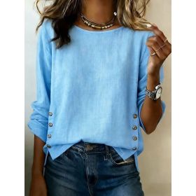 Casual Short Sleeve T-Shirt Solid Color Round Neck Pullover Tops For Women Clothing (Option: Blue-2XL)