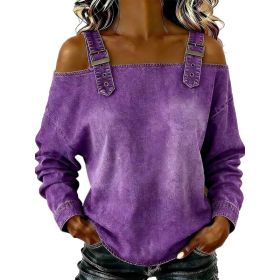 Women's Off-shoulder Strap Long-sleeve Top (Option: Purple-S)