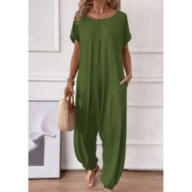 Short-sleeved One-piece Pants (Option: Green-XL)