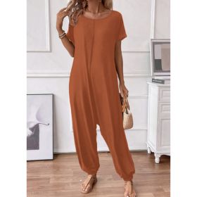 Short-sleeved One-piece Pants (Option: Brown-XL)