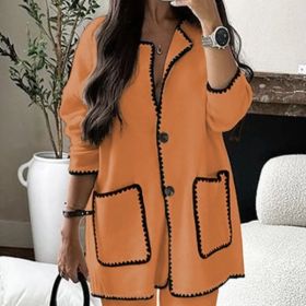 Women's Suit Fashion Casual Loose Solid Color Two-piece Set (Option: Orange-L)