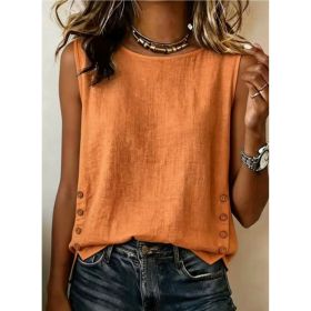 Casual Short Sleeve T-Shirt Solid Color Round Neck Pullover Tops For Women Clothing (Option: Orange-M)