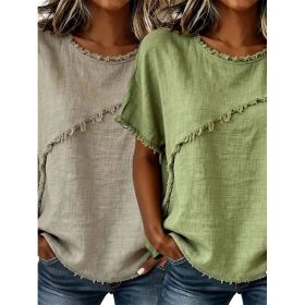 Women's Round-Neck Casual Loose Short-Sleeve Top (Option: Khaki Green-2XL)