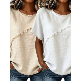Women's Round-Neck Casual Loose Short-Sleeve Top (Option: White Apricot-XL)