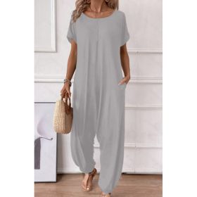 Short-sleeved One-piece Pants (Option: Gery-M)