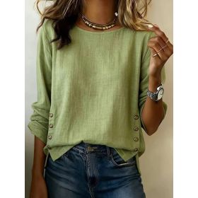 Casual Short Sleeve T-Shirt Solid Color Round Neck Pullover Tops For Women Clothing (Option: Green-M)