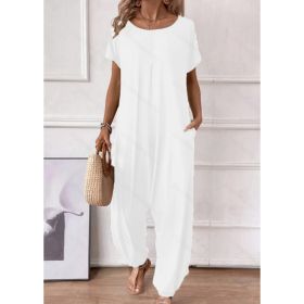 Short-sleeved One-piece Pants (Option: White-M)